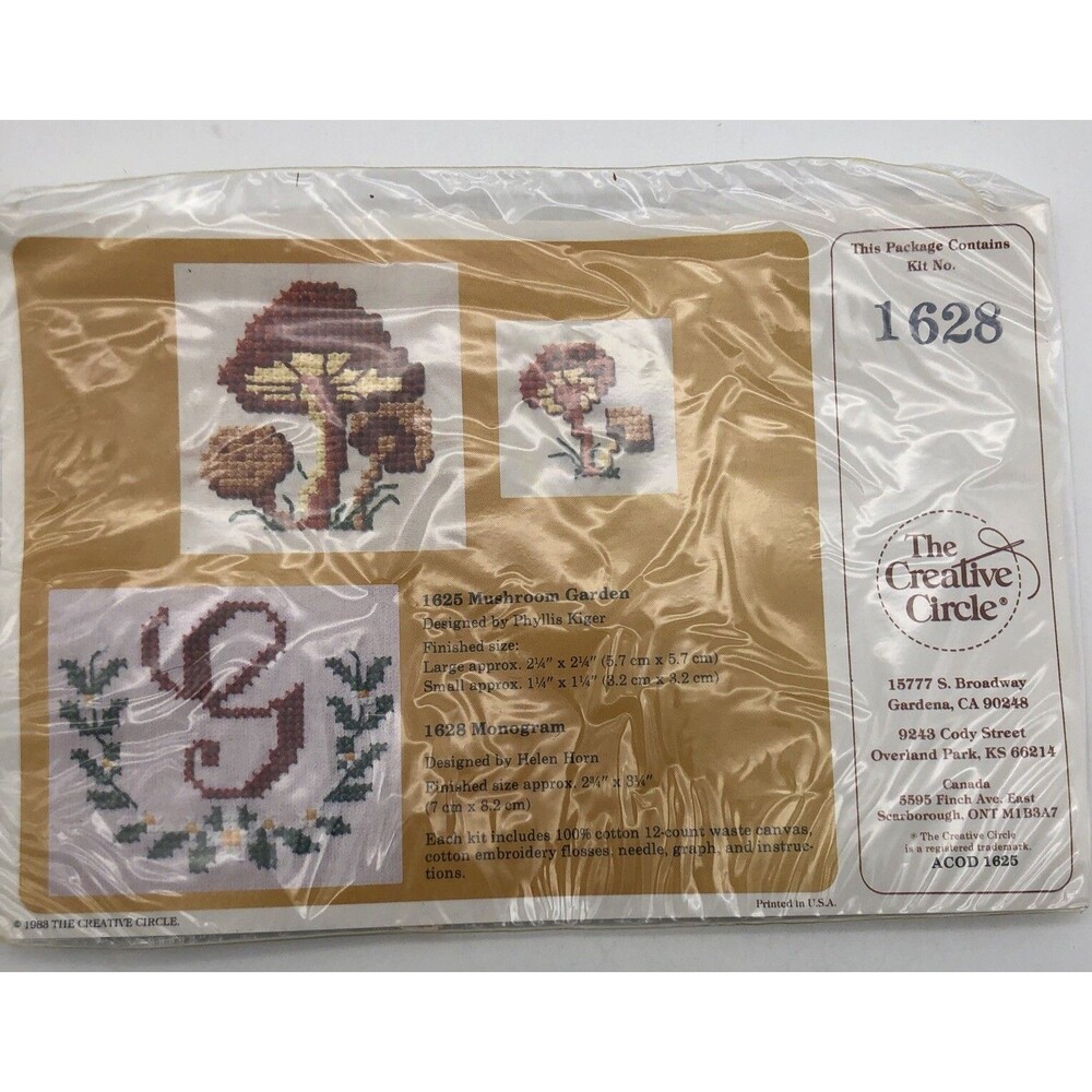 Vintage Creative Circle 1628 Mushroom Garden & Monogram  Kit Cross Stitch New